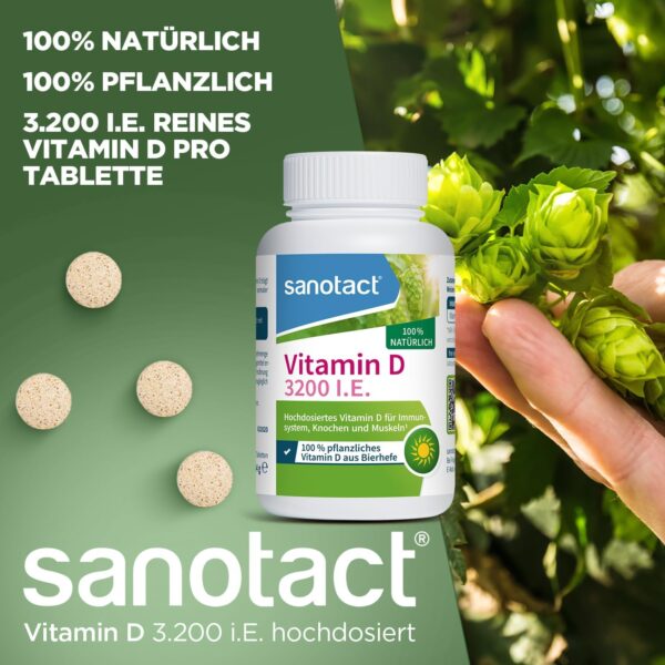 sanotact Vitamin D 3200 ie 100% pflanzliches Vitamin D aus Bierhefe, 90 natürliche Tabletten, vegan – Bild 2