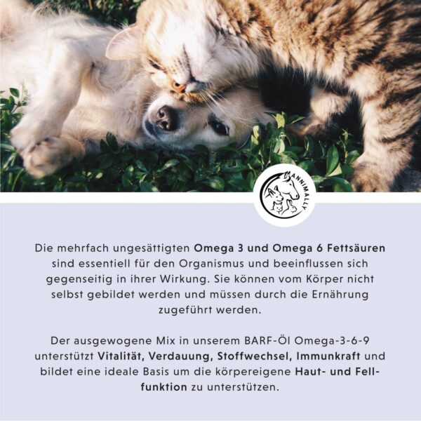 Barf Öl für Hunde 500ml Barföl mit Omega 3-6-9 aus: Lachsöl, Rapsöl, Hanföl & Borretschöl - Futteröl für Hund als Futter Topping (Barf Zusatz) – Bild 4