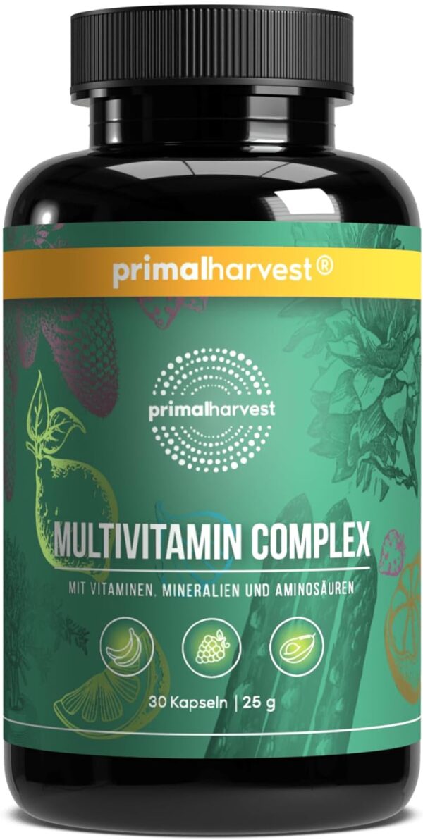 Primal Harvest® Multivitamin Tabletten (30 Portionen) - Hochdosiert - Kapseln mit essenziellen Vitaminen - Vitamin A,C,D,K und Mineralstoffen wie Biotin,Zink,Folsäure - Vitamintabletten