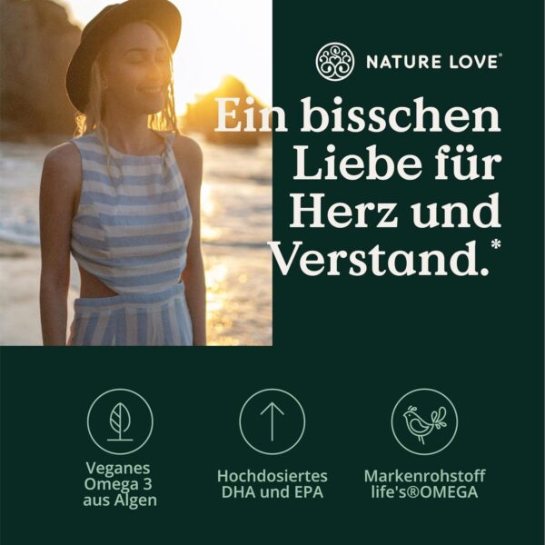NATURE LOVE® Omega 3 vegan - hochdosiert mit 1.444 mg Algenöl pro Tagesdosis - 90 Kapseln - nachhaltig, laborgeprüft, produziert in Deutschland – Bild 3
