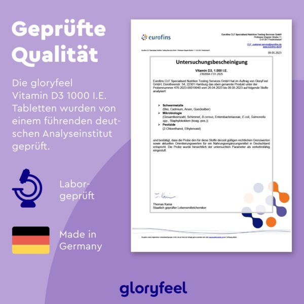 Vitamin D Sonnenvitamin - 400 Tabletten (13 Monate) - Laborgeprüfte 1000 IE Vitamin D3 pro Tablette - Unterstützt Knochen, Zähne, Muskeln und Immunsystem* - Ohne Zusätze – Bild 8