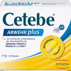 Cetebe Abwehr plus - Nahrungsergänzungsmittel zur dreifachen Unterstützung der Abwehrkräfte mit ZEITPERLEN - Vitamin C, Vitamin D und Zink - 1 x 120 Kapseln