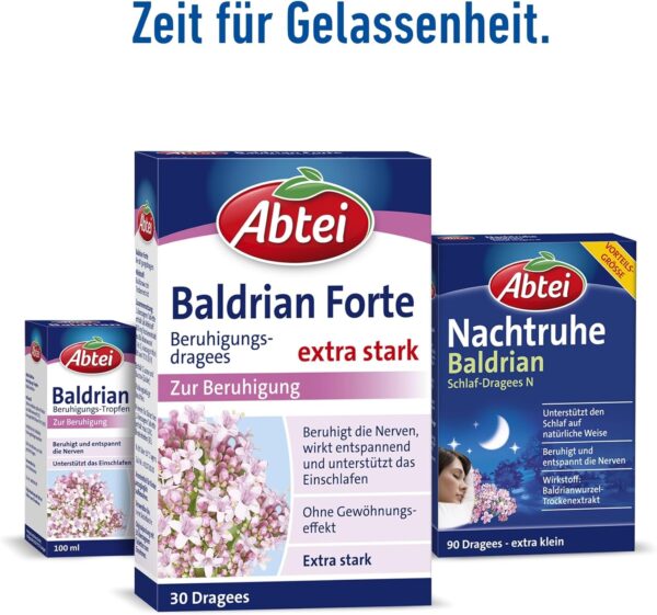 Abtei Baldrian Forte - pflanzlich, aus der Baldrianwurzel - zur Beruhigung und bei Schlafstörungen - ohne Gewöhnungseffekt - 30 Dragees – Bild 6