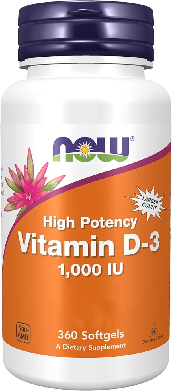Now Foods, Vitamin D3, 1.000 IU, 360 Weichkapseln, Laborgeprüft, Hochdosiert, Glutenfrei, Sojafrei