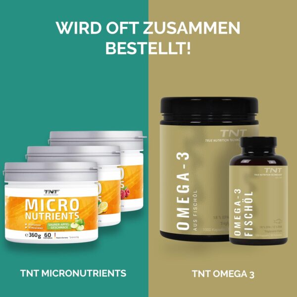 TNT Multivitamin Pulver mit 24 Vitaminen & Mineralien (360g) • Vitamin Komplex mit Grüntee Extrakt, Spirulina & Coenzym Q10 • Micronutrients (Süße Himbeere) – Bild 8