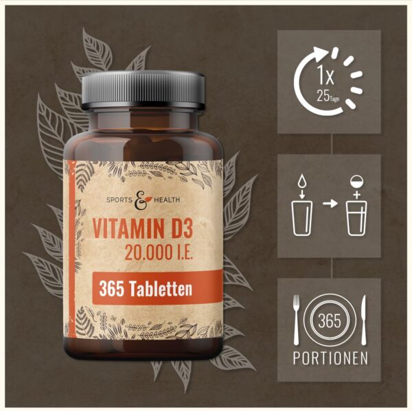 Vitamin D3 Hochdosiert 20000 Depot - 365 Vitamin D3 Tabletten - Hochdosiertes Vitamin D3 20000 IE - Vitamin D Tabletten - Vitamin D 20000 - D3 20000 IE Kapseln Tablette – Bild 5