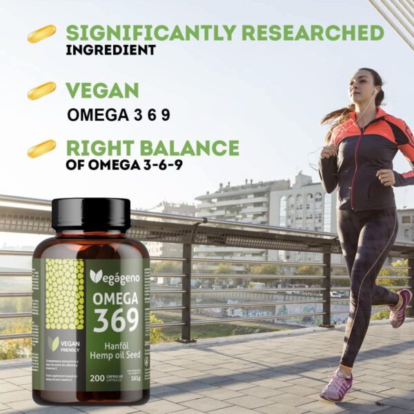 Vegageno OMEGA 3 6 9 Kapseln hochdosiert. Hochkonzentriertes OMEGA 3, vegan. 200 Kapseln. Mit natürlichem Vitamin E. GVO-frei, glutenfrei. Ohne Fisch. Nur Gemüse. Geeignet für Veganer und Vegetarier. – Bild 4