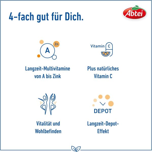 Abtei A-Z Komplett Langzeit-Multivitamine – Für mehr Vitalität – Mit 24 Vitaminen und Mineralstoffen – Glutenfrei, Laktosefrei, Vegetarisch – Vorratspackung – 120 Tabletten für 4 Monate – Bild 3