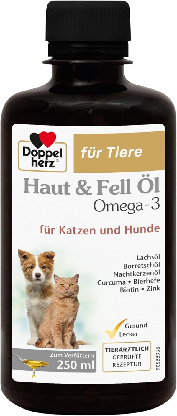 Doppelherz Haut und Fell Öl für Katzen und Hunde – Mit essentiellen Omega- 3 und Omega-6 Fettsäuren – 250ml – Bild 2