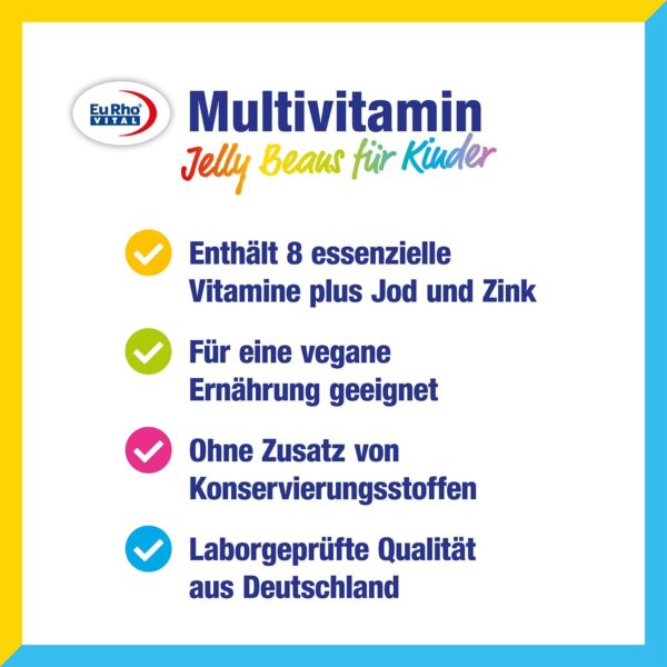 Multivitamin Jelly Beans für Kinder | Vegan | Optimal für Kinder ab 4 Jahren | Mit Blaubeer-, Mango- und Himbeergeschmack | EuRho® Vital – Made in Germany | 90 Stück – Bild 3