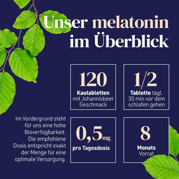 Sanopoly ESSENTIALS Melatonin Tabletten I Melatonin 0,5mg I 120 Kautableten I Vegan & ohne Gentechnik – Bild 3