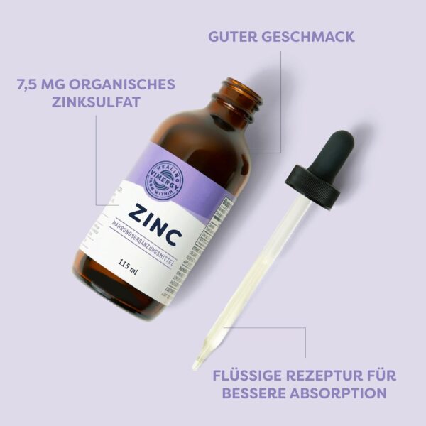 Vimergy Zink Tropfen 115 ml – 57 Portionen– Flüssiges Zink Hochdosiert – Antioxidans – Kein Raffinierter Zucker – Glutenfrei ohne Gentechnik Koscher Vegan Keto/Paleo Ernährung Geeignet – Bild 3