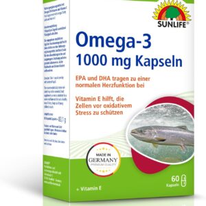 SUNLIFE Omega 3 Kapseln hochdosiert - 1 x 60 Stück - 1000mg Omega 3 Fischöl Kapseln - Omega 3 Öl Kapseln mit 180mg EPA & 120mg DHA - gluten- & laktosefrei - hochwertige Fischöl Omega 3 Kapseln