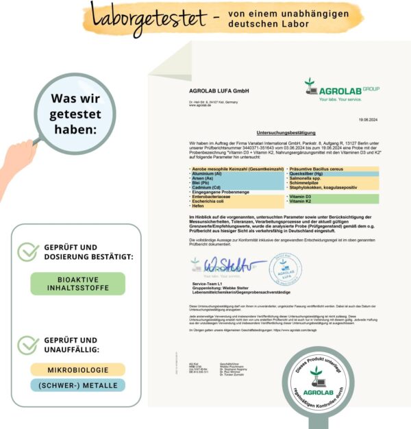 Vitamin D3 K2 Öl Kapseln | Laborgeprüft & Ohne Zusatzstoffe | mit MCT-Öl & V. E | Markenrohstoffe | 1000 IE >99% all-trans MK-7 | Vegan | Deutsche Produktion | Vegavero® – Bild 7