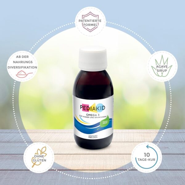 PEDIAKID - Omega 3 - Das mit der aus Fischöl gewonnenen Omega-3- Fettsäure DHA angereicherte - Vitamin A, C, D, E - Fördert die kognitiven Funktionen - 125ml – Bild 3