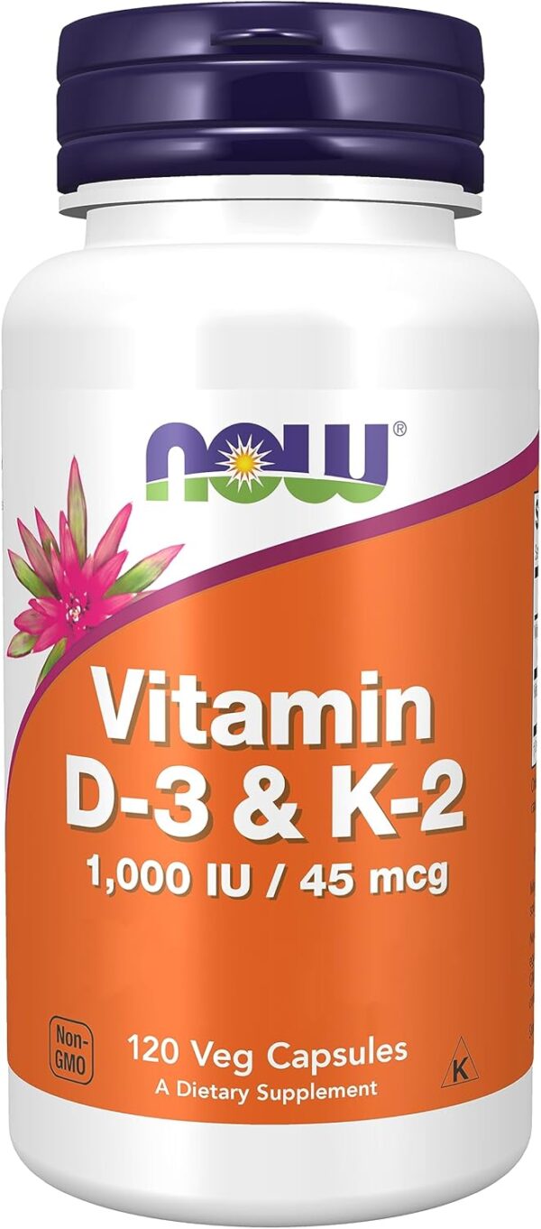 Now Foods, Vitamin D3 & K2, 1.000 IU, 120 Kapseln, Laborgeprüft, Multivitamine, Glutenfrei, Sojafrei, Vegetarisch