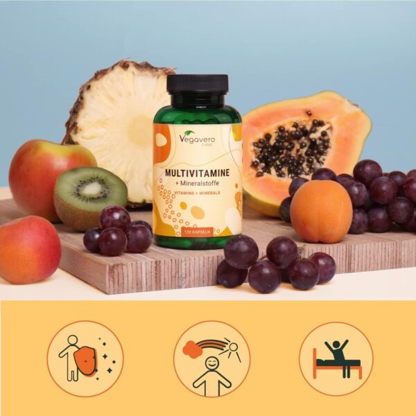 Multivitamin Kapseln Vegavero® | Immunabwehr & Energie* | Hochdosiert | Wichtige A-Z Vitamine & Mineralien | B-Vitamine, Eisen, Jod & Co | Ohne Zusatzstoffe | Laborgeprüft | Vegan | 120 Stück – Bild 5