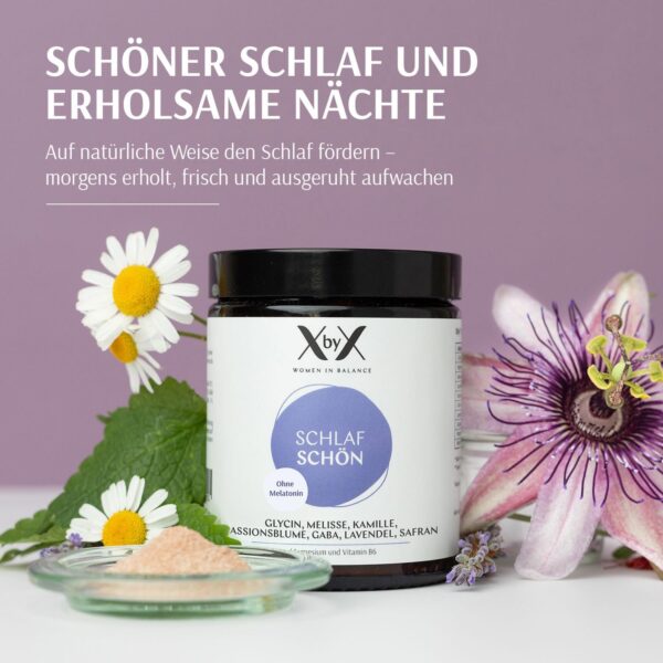 XbyX Schlaf Schön ohne Melatonin 120 g | 40 Portionen | Gut einschlafen und erholt aufwachen | Bioaktive Pflanzenextrakte zur Schlafförderung in Pulverform | Plus Magnesium und B6 | Aus Deutschland – Bild 2