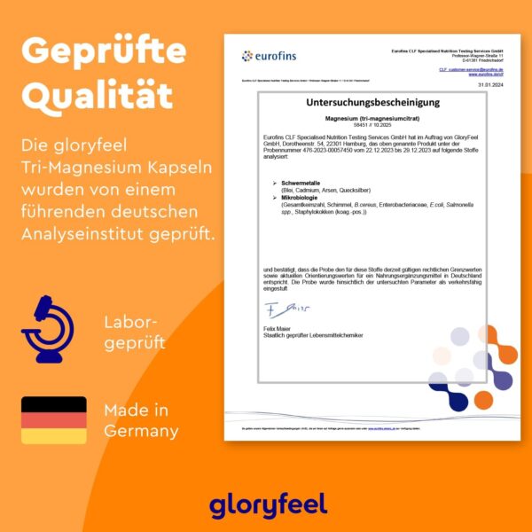 Magnesiumcitrat Kapseln - 2500mg, davon 400mg elementares Magnesium pro Tag - 210 Kapseln Tri-Magnesium Dicitrat Hochdosiert - Vegan, laborgeprüft, ohne Zusätze in Deutschland hergestellt – Bild 7