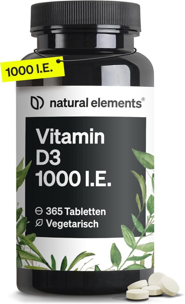 Vitamin D3 1000 I.E. – 365 Tabletten im Jahresvorrat – Vitamin D für Knochen und Immunsystem – hochdosiert, ohne unnötige Zusätze – in Deutschland produziert & laborgeprüft