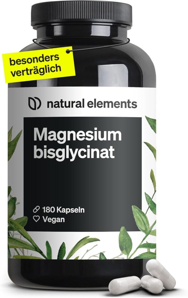 Magnesiumbisglycinat - Premium: Chelatiertes Magnesium - 180 Kapseln - 300mg elementares Magnesium pro Tagesdosis - Laborgeprüft, vegan, hochdosiert