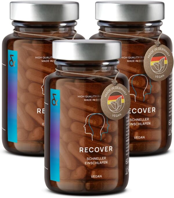 3X N°6 RECOVER Schlafmittel pflanzlich - Melatonin hochdosiert mit L-Tryptophan, Baldrian, Passionsblume, Hopfen, Melissenextrakt - Einschlafhilfe Erwachsene - 180 Melatonin Kapseln