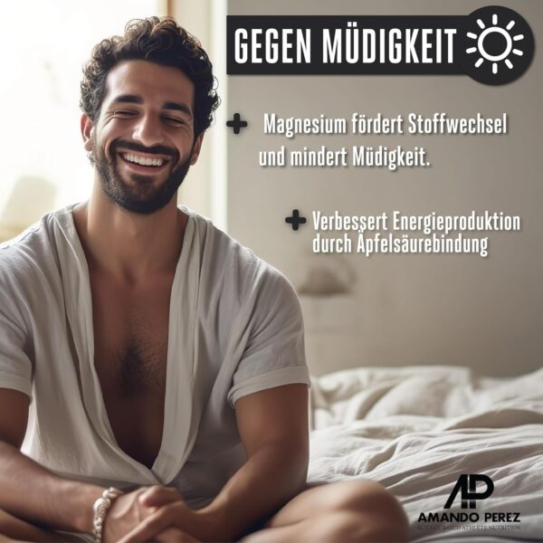Amando Perez Magnesium Malat Tabletten 3000mg Hochdosiert - 180 Stück Magnesiummalat Vegan & Laborgeprüft (450mg Magnesium) Kapseln für Sport - Trägt zu einer normalen Muskelfunktion bei – Bild 5