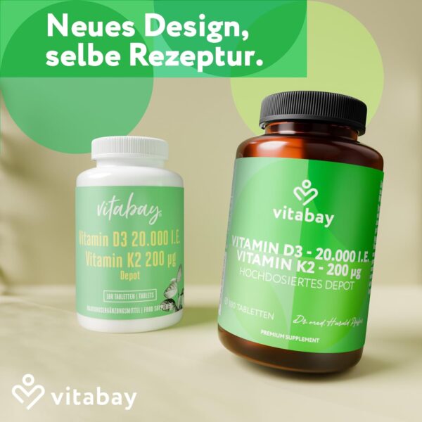 Vitabay Vitamin D3 K2 Hochdosiert 20000-180 VEGANE & LABORGEPRÜFTE Vitamin D Tabletten - D3 K2 Kapseln Hochdosiert - Vitamin D 20000 Hochdosiert D3K2 Vitamin D3 20000 hochdosiert Vitamin D K2 D3 – Bild 2
