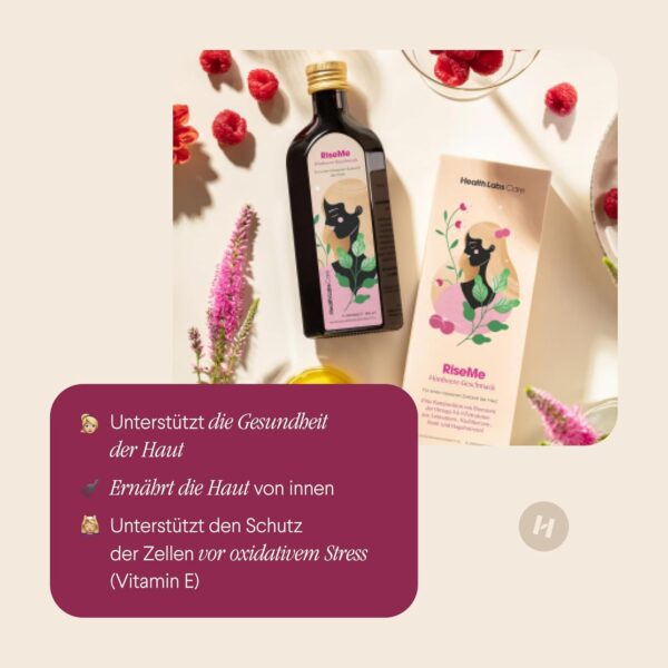 Vegan Omega 3 6 9, Premium Öl flüssig mit Vitamin A, D, E, Omega 3 6 9 hochdosiert, die Gesundheit und den Zustand der Haut unterstützen, 250 ml Himbeergeschmack – Bild 2