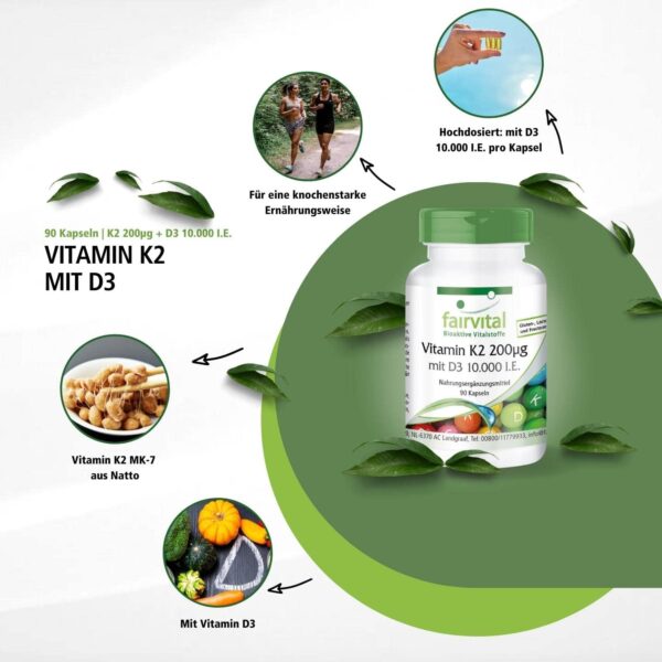 Fairvital | Vitamin D3 + K2 Kapseln - 90 Kapseln - Vitamin D3 10.000 I.E Depot + Vitamin K2 MK-7 200mcg pro Kapsel - HOCHDOSIERT & Vegan - nur 1 Kapsel alle 10 Tage – Bild 5