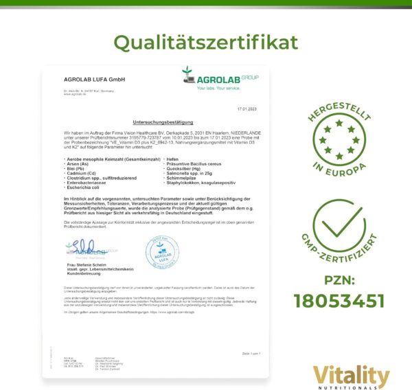 Vitamin Express Vitamin D3 K2 Hochdosiert, D 5000 IE + K2 200 mcg Premium All Trans MK7 I 90 Mini-Kapseln Hochdosiert I hohe Bioverfügbarkeit, frei von Zusatzstoffen I Vitality Nutritionals – Bild 5