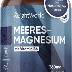 Magnesium als Magnesiumoxid - 180 Meeres-Magnesium Oxid Kapseln mit Vitamin B6-3 Monate Vorrat - Für Muskeln, Knochen, Stoffwechsel, Zellteilung - 360mg pro Kapsel - Alternative zu Magnesiumcitrat