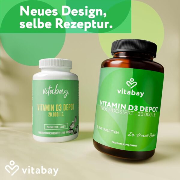 Vitabay Vitamin D3 Depot 20.000 I.E. - 240 Vegane Tabletten Hochdosiert & Vegan - ohne unerwünschte Zusätze - Trägt zur Unterstützung des Immunsystems und zur Erhaltung normaler Knochen bei – Bild 2