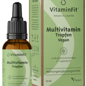 VitaminFit Multivitamin Komplex Tropfen Nahrungsergänzungsmittel - Flüssiges Multivitamin - Tropfen mit Vitamin C, Magnesium und Zink - 100% Pflanzlich - Vegan - 30 ml