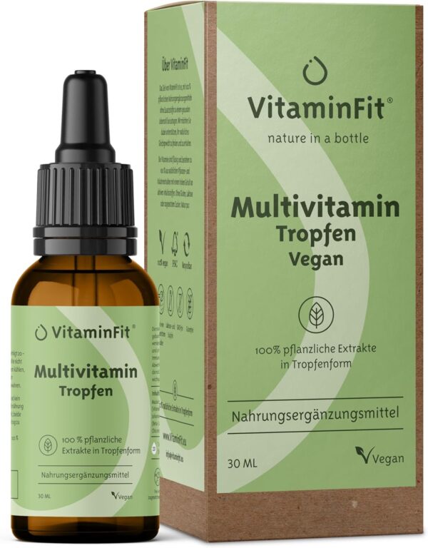 VitaminFit Multivitamin Komplex Tropfen Nahrungsergänzungsmittel - Flüssiges Multivitamin - Tropfen mit Vitamin C, Magnesium und Zink - 100% Pflanzlich - Vegan - 30 ml
