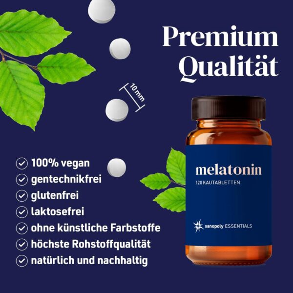 Sanopoly ESSENTIALS Melatonin Tabletten I Melatonin 0,5mg I 120 Kautableten I Vegan & ohne Gentechnik – Bild 5