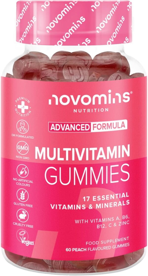 Multivitamin Hochdosiert - 17 Vitamine & Mineralien - Vegane Multivitamin Gummibärchen - Glutenfrei - A-Z Vitamin Komplex - Alternative zu Multivitamin Tabletten - für Immunsystem - 1 Monat - Novomins