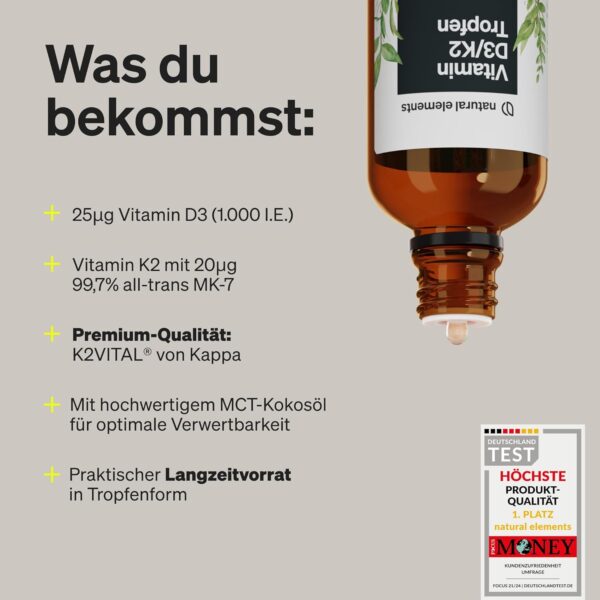 Vitamin D3 + K2 Tropfen 50ml - Premium: 99,7+% All-Trans (K2VITAL® von Kappa) + hoch bioverfügbares Vitamin D3 - Laborgeprüft, hochdosiert, flüssig und in Deutschland produziert – Bild 4