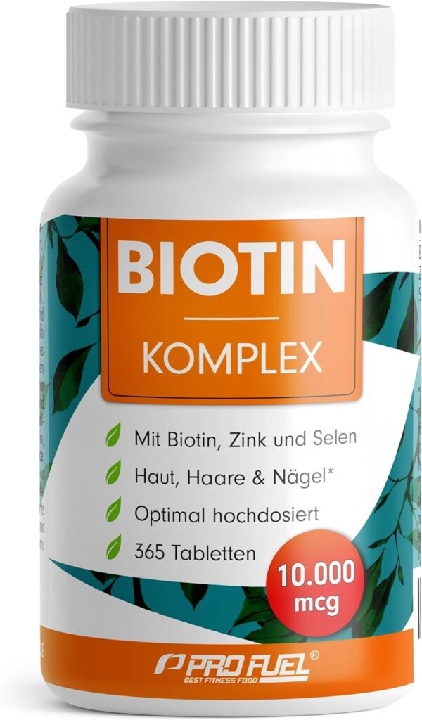 Biotin hochdosiert 10.000 mcg - 365 Biotin Tabletten mit Zink & Selen - Hochwertiger Komplex für Haarwuchs, Haut & Nägel - laborgeprüft mit Zertifikat - 100% vegan - Vorratspack für 1 Jahr