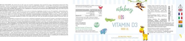 Vitabay Vitamin D3 1000 IE • 120 vegane Lutschtabletten für Kinder • Zum lutschen und kauen • natürliche Süße ohne künstliche Aromen • Made in Germany – Bild 2