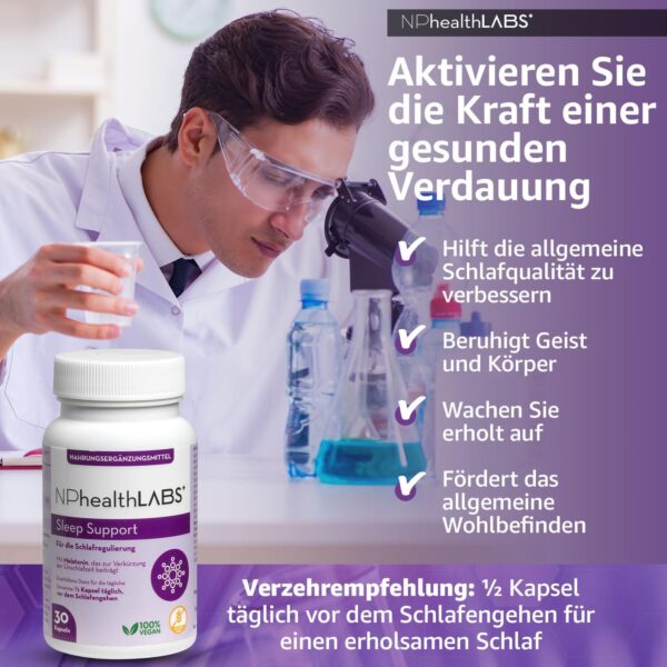 NPhealthLABS Sleep Support - 30 Vegan Kapseln mit Melatonin, Baldrian, GABA, Vitamin B6, Glutathione für besseren Schlaf – Bild 5