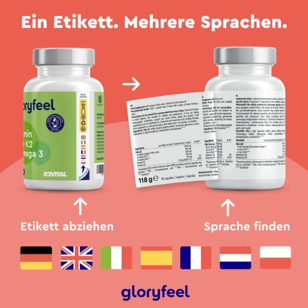 Vitamin D3 K2 Omega 3-5000 IE + K2VITAL® + 1000mg Fischöl Triglyceride Form (DHA + EPA) - 99,7+% All-Trans Vitamin K2 MK7 - Hochdosiert, laborgeprüft in Deutschland hergestellt – Bild 9