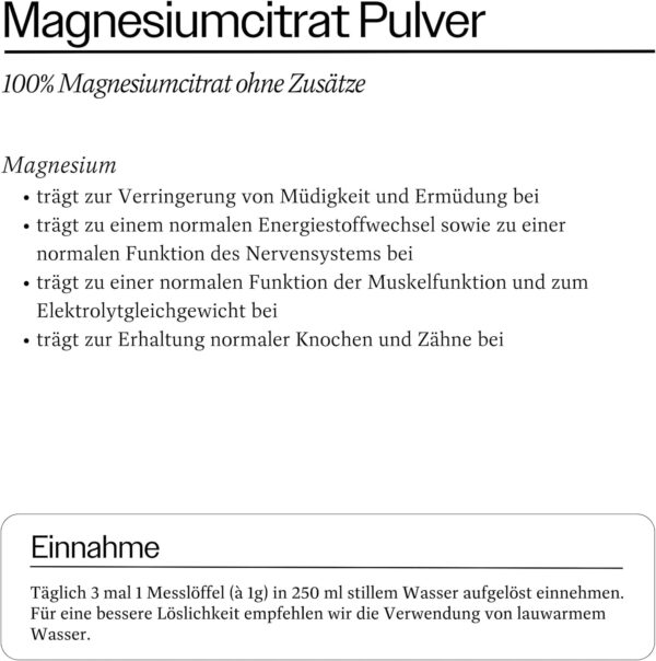 Raab Vitalfood® Magnesiumcitrat Pulver (340 g) - 100% Magnesiumcitrat ohne Zusätze, gut zu dosieren, ideal für Sportler - für Muskeln, Nerven, Elektrolyt-Haushalt - laborgeprüft, vegan – Bild 2