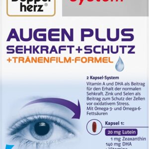 Doppelherz system AUGEN PLUS SEHKRAFT + SCHUTZ – Mit Vitamin A und der Omega-3 Fettsäure DHA als Beitrag für den Erhalt der normalen Sehkraft – 60 Kapseln