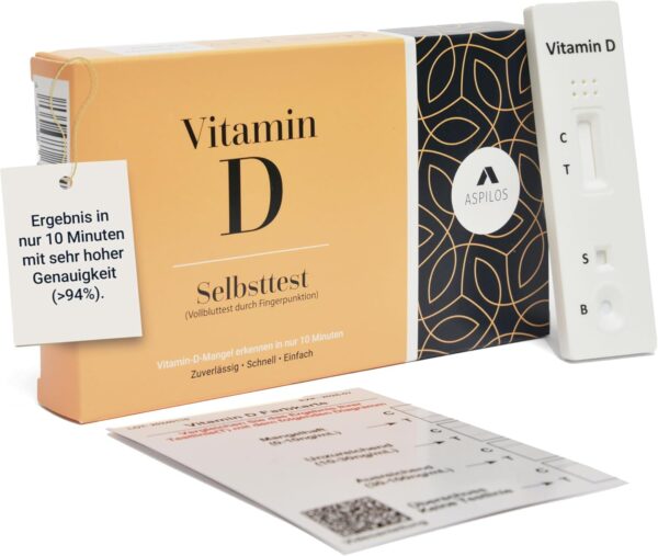 ASPILOS Vitamin D Schnelltest - Vitamin D Test für Zuhause - Ergebnis in 10 Minuten - Zuverlässig & Präzise - Leichte Anwendung