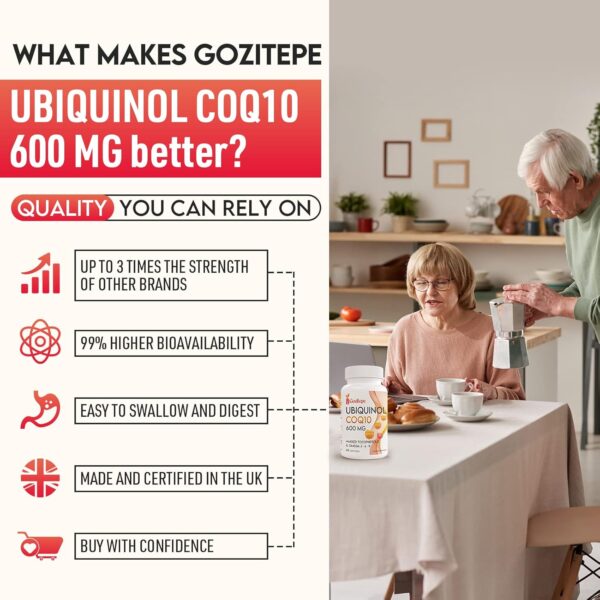 Ubiquinol CoQ10 600 mg Weichkapseln mit Omega 3, 6, 9 und Vitamin E, 30 Portionen Coenzym Q10 (aktive Form) Ergänzung, Höhere Absorption (60 stück (1er Pack)) – Bild 3