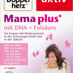 Doppelherz Mama plus mit DHA + Folsäure - wichtige Nährstoffe für Frauen mit Kinderwunsch, in der Schwangerschaft und in der Stillzeit - 30 Kapseln