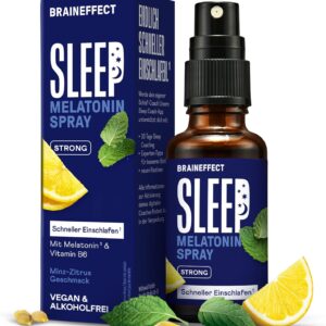 BRAINEFFECT SLEEP SPRAY STRONG Das Original® - Melatonin Spray Hochdosiert - 240 Tage Vorrat Einschlafspray - mit Minze, Zitrone, Lavendel und Ashwagandha, Zuckerfrei