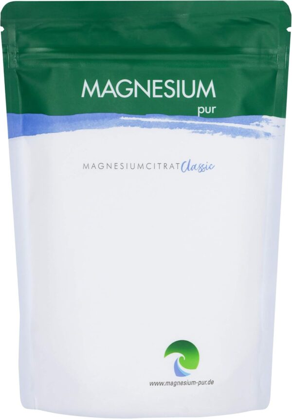 Magnesium-Pur Pulver 500g Nachfüllbeutel pures Magnesiumcitrat Pulver, hoch bioverfügbar, vegan, ohne Zusätze
