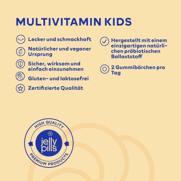 Jelly Pills® Multivitamine und Mineralien Kinder 70 Gummies - ohne Zuckerzusatz - Gummis mit Erdbeergeschmack 10 Wochen - mit allen Vitaminen A B C D E Biotin Folsäure Zink Jod Magnesium Chrom – Bild 5
